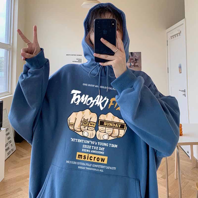 Áo Hoodie TOMOAKi Form Rộng Nam Nữ Unisex - Áo Hoodie Nam Nữ Nỉ Bông Bàn Tay Nắm Đấm-Áo Tay Bồng Unisex Ullzang In Hình