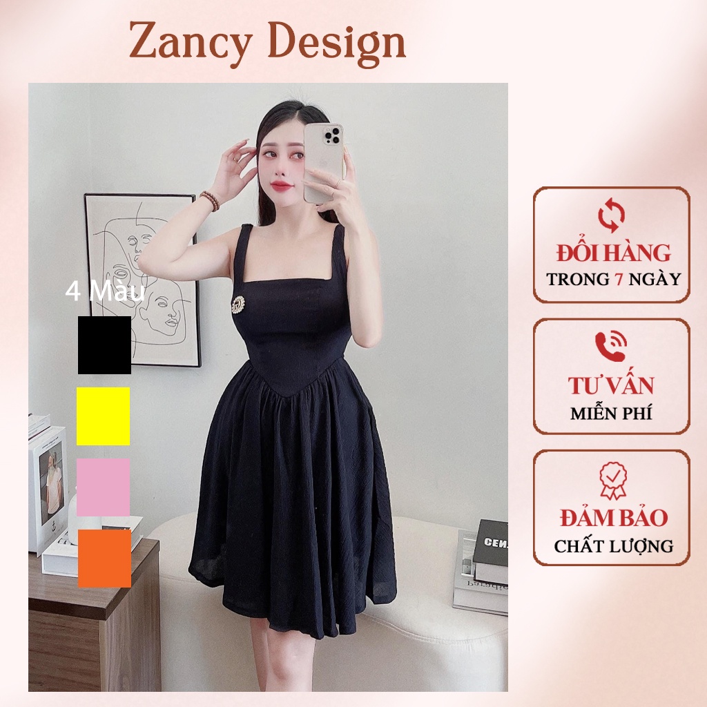 Đầm cúp ngực 2 dây bản to gắn tag chất xốp nhún, váy nữ dáng xòe ngắn đi chơi đi tiệc 2DXOP004