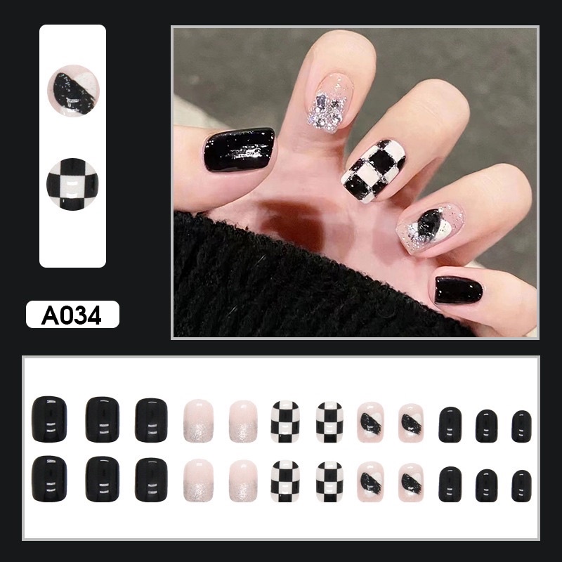 Móng tay giả họa tiết móng ngắn có sẵn keo