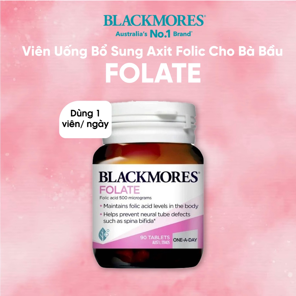Viên uống dị tật thai nhi Blackmores Folate 500mcg 90 viên của Úc