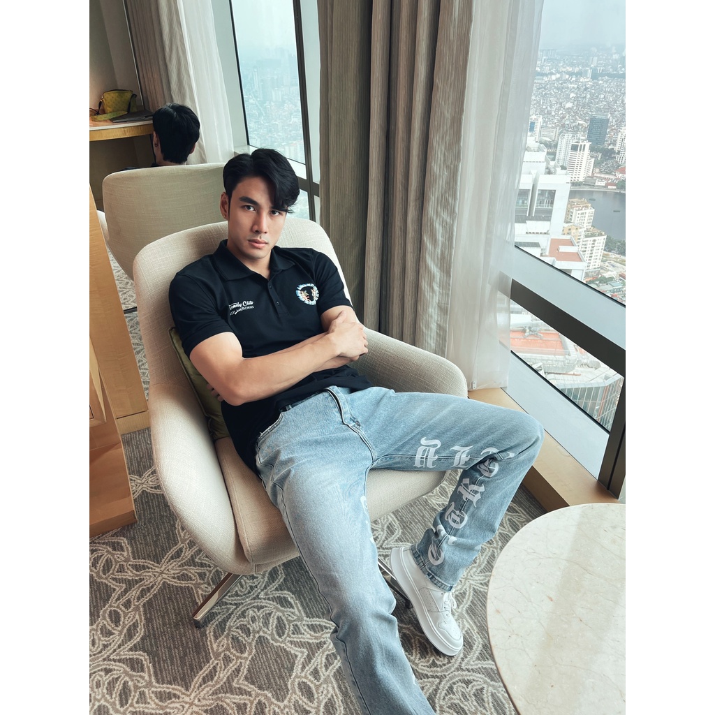 Quần Jeans Amand Black Letter Printed Jeans