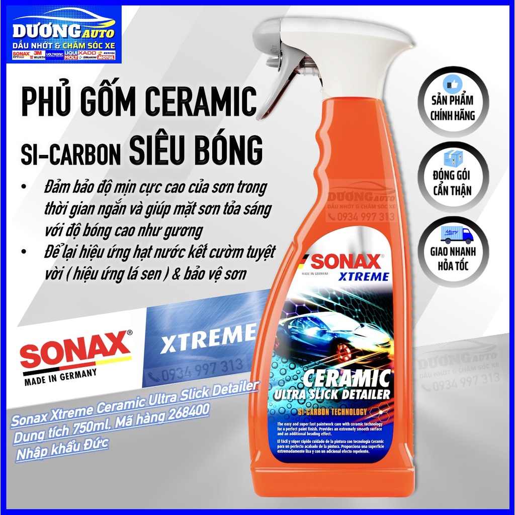 XỊT PHỦ CERAMIC GỐM SI-CARBON SIÊU BÓNG - Sonax Xtreme Ceramic Ultra Slick Detailer 750ml - Sonax 268400 - Nhập khẩu Đức