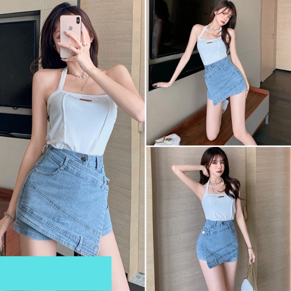 Chân váy nữ, quần giả váy nữ jeans kaki hàn quốc size S M L SKUCV-07A1 1990clother