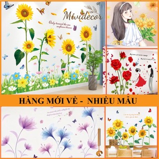 Decal dán tường Hoa hướng dương Mividecor decal phòng ngủ hoa cây xanh đẹp