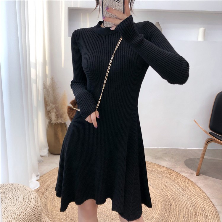 Váy đầm len dáng ngắn tay dài, hàng Quảng Châu loại 1