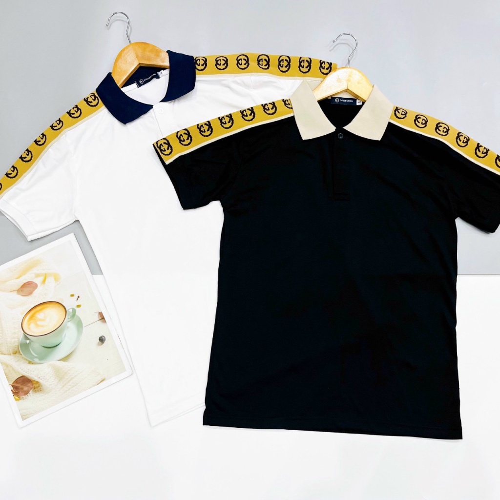 Áo Thun Nam Cổ Trụ Phối Vai Vải Cotton Mềm Mát 2 Màu Trắng Đen Trẻ Trung Phong Cách NEW UNISEX