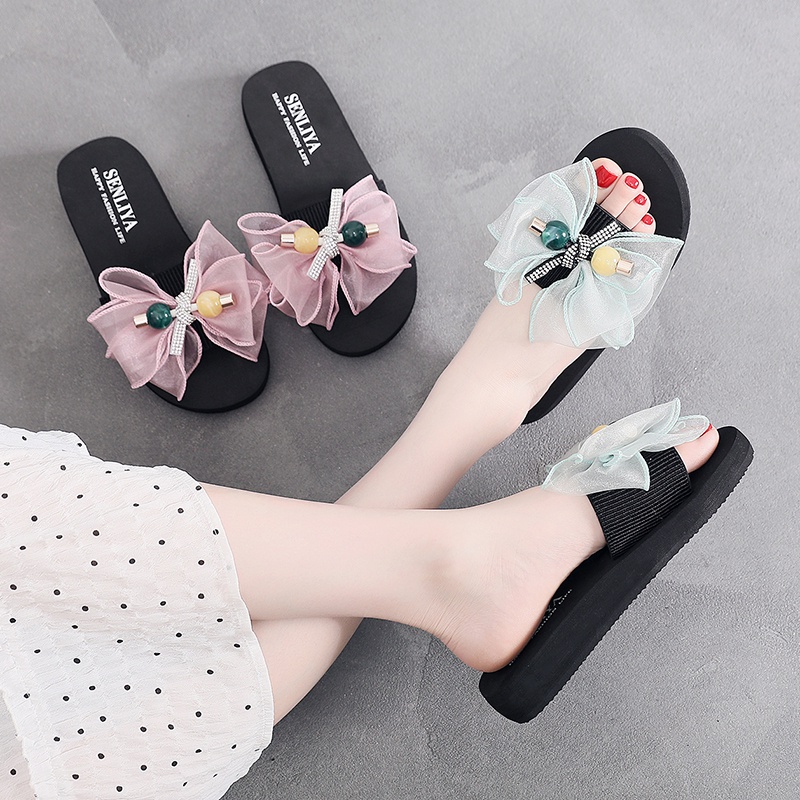 Dép quai ngang đính nơ thời trang nữ tính