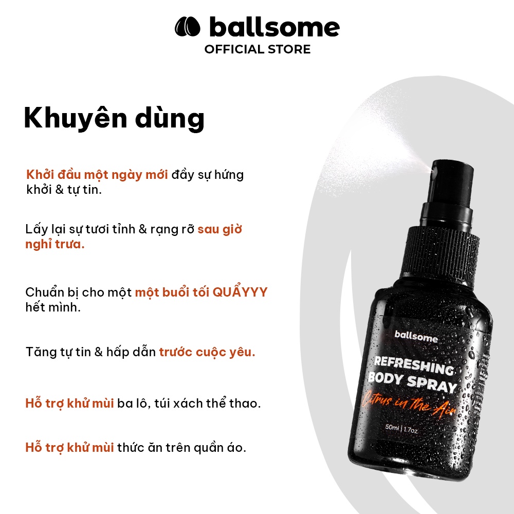 Xịt Thơm Toàn Thân Hương Nước Hoa Ballsome Body Spray 50ml