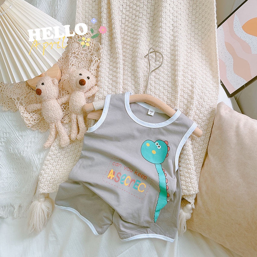 Bộhè ba lỗ in hình khủng long xanh cho bé trai bé gái