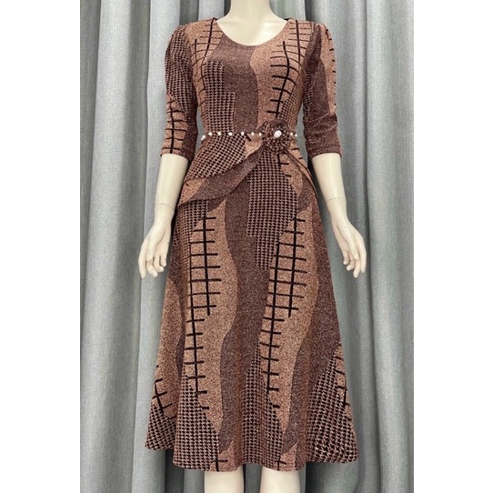 ĐẦM DỰ TIỆC TRUNG NIÊN THUN KIM SA CO GIÃN M46