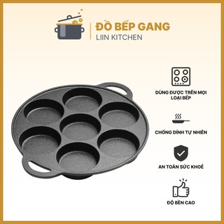  Chảo Gang 7 Lỗ Chảo Gang Làm Hamburger Bánh Khọt Bánh Căn Chảo Chống Dính Tự Nhiên Dùng Trên Bếp Từ LIINKITCHEN 