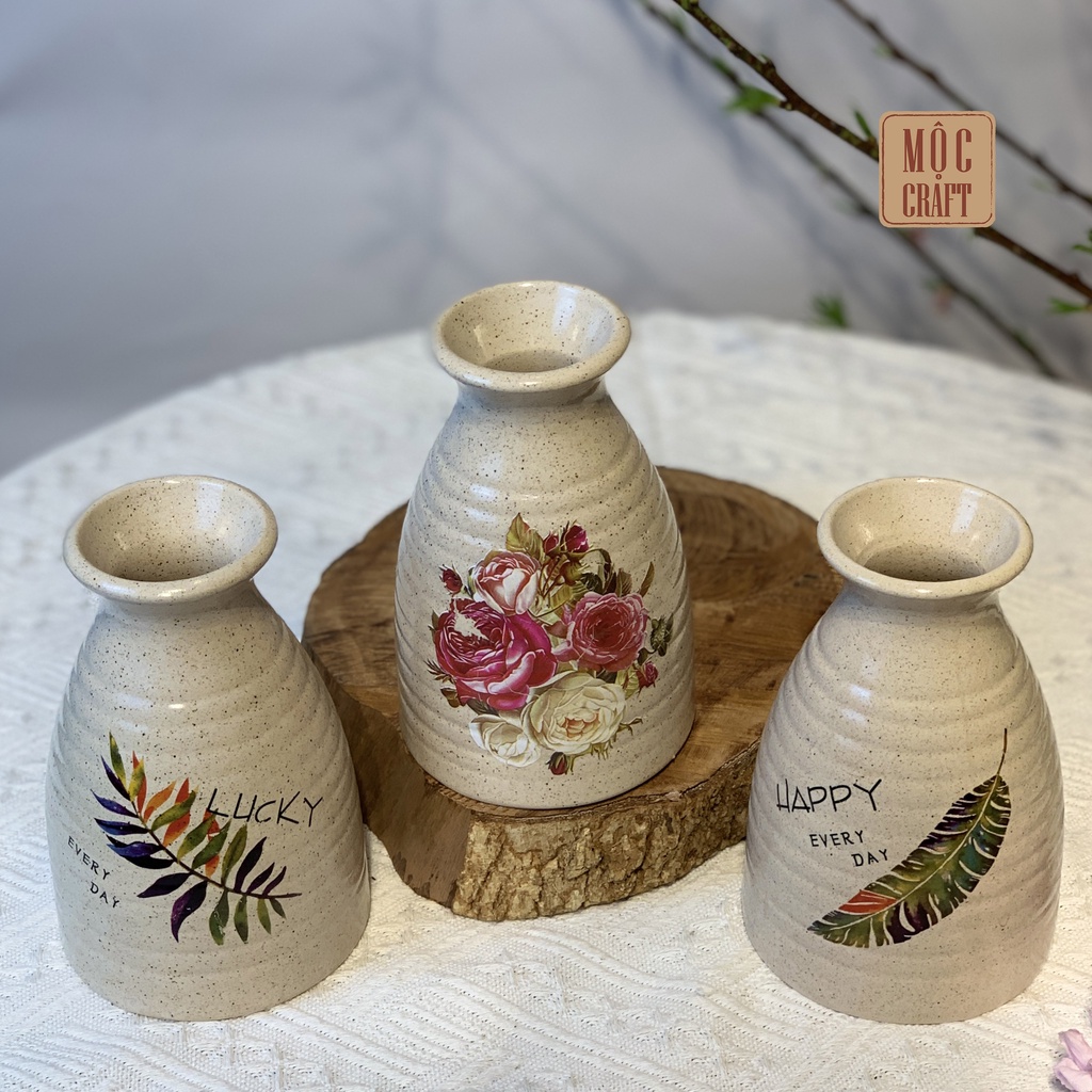 Bình gốm Bát Tràng mini dáng sake nhỏ xinh cắm hoa men tiêu Bát Tràng để bàn đẹp | Mộc Craft MG29