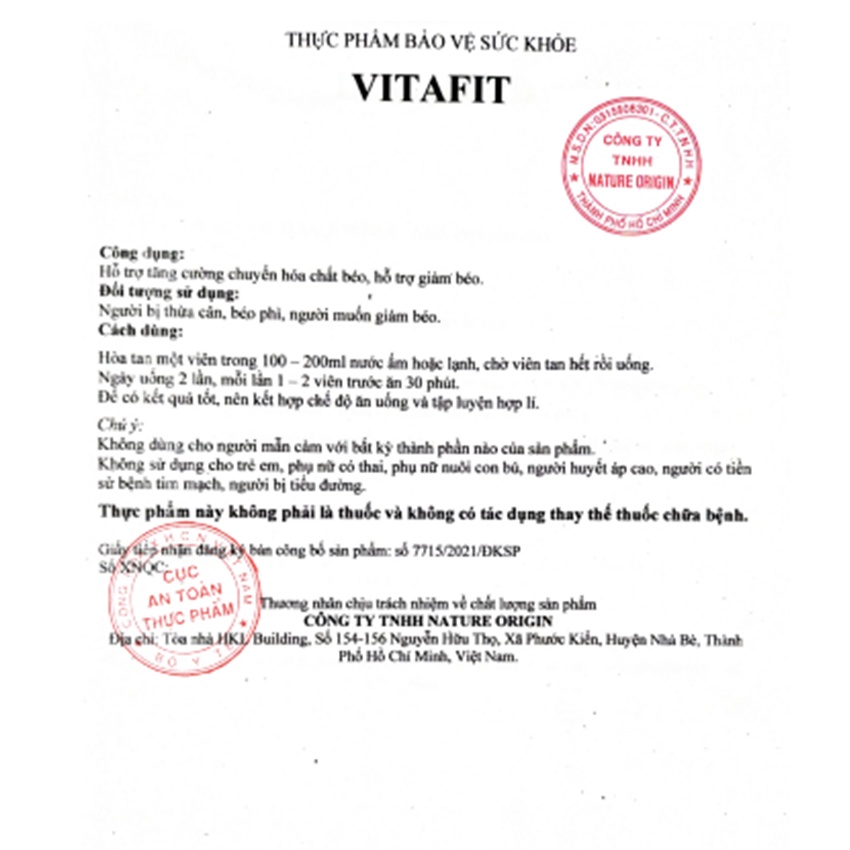 Vitafit hỗ trợ tăng cường chuyển hóa chất béo, hỗ trợ giảm béo 20 viên , Coastlinecare