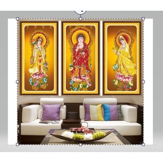 . Tranh thêu chữ thập A Di Đà Phật/ Quan thế âm bồ tát / Đại thế chí Bồ Tát kt 60x120 cm