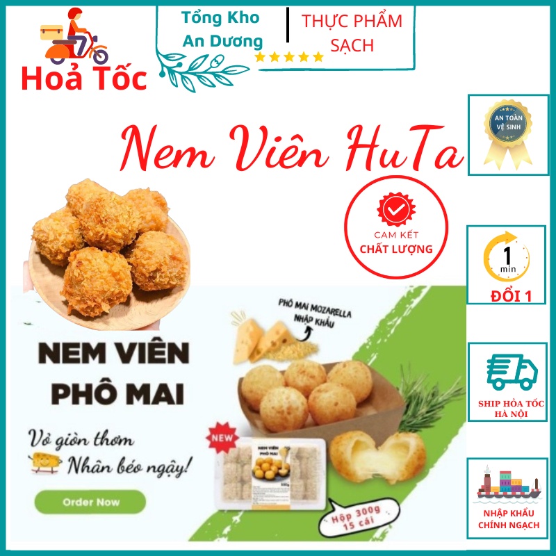 Nem Viên Huta Nem Chua Rán Nhân Phô Mai Kéo Sợi ❤️GIÁ SỈ❤️Hộp 12 Viên Chuẩn Cty Béo Ngậy Thơm Ngon