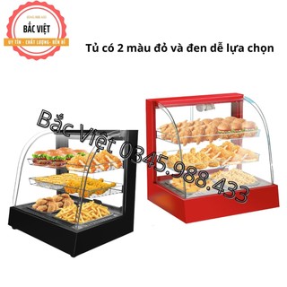 Tủ trưng bày giữ nóng, hâm nóng gà rán KFC, khoai tây chiên , các loại đồ chiên nóng 2 khay màu đỏ đẹp mắt - BH 12 tháng