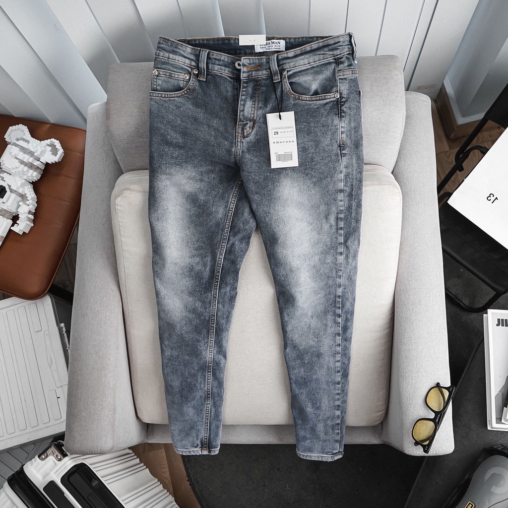 Quần jean nam xanh đậm vnxk ống ôm côn co giãn có bigsize