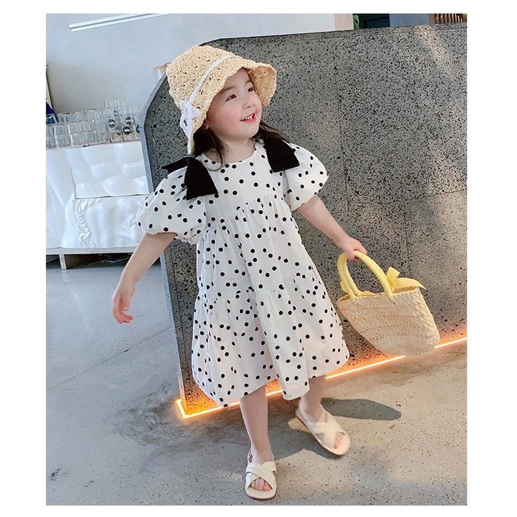 Đầm váy Baby doll Melisa bé gái chấm bi nơ vai V2311