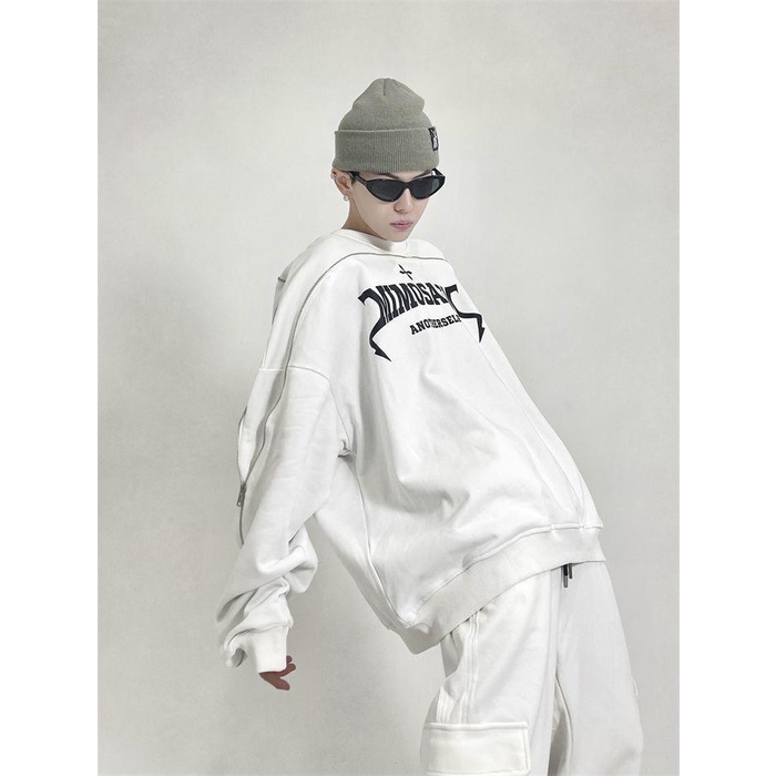 Áo Khoác Dáng Rộng Có Khóa Kéo In Họa Tiết Phong Cách Hip Hop Đường Phố Cho Nam