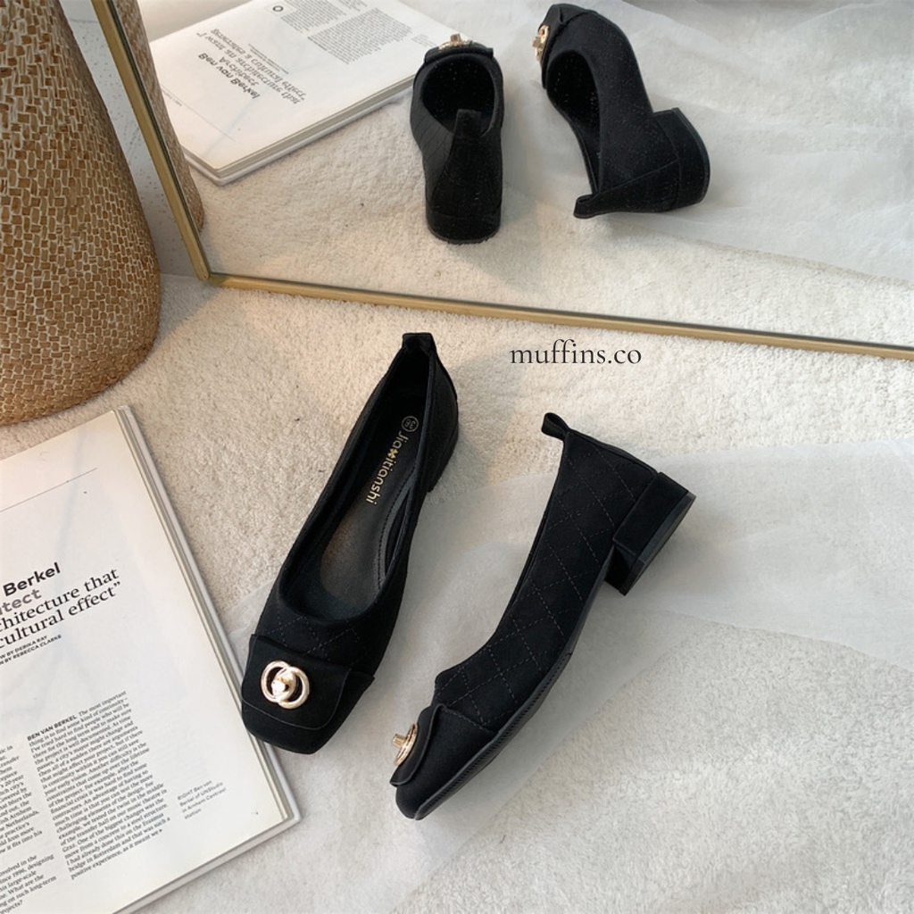 Giày búp bê tiểu thư mũi vuông phong cách Pháp