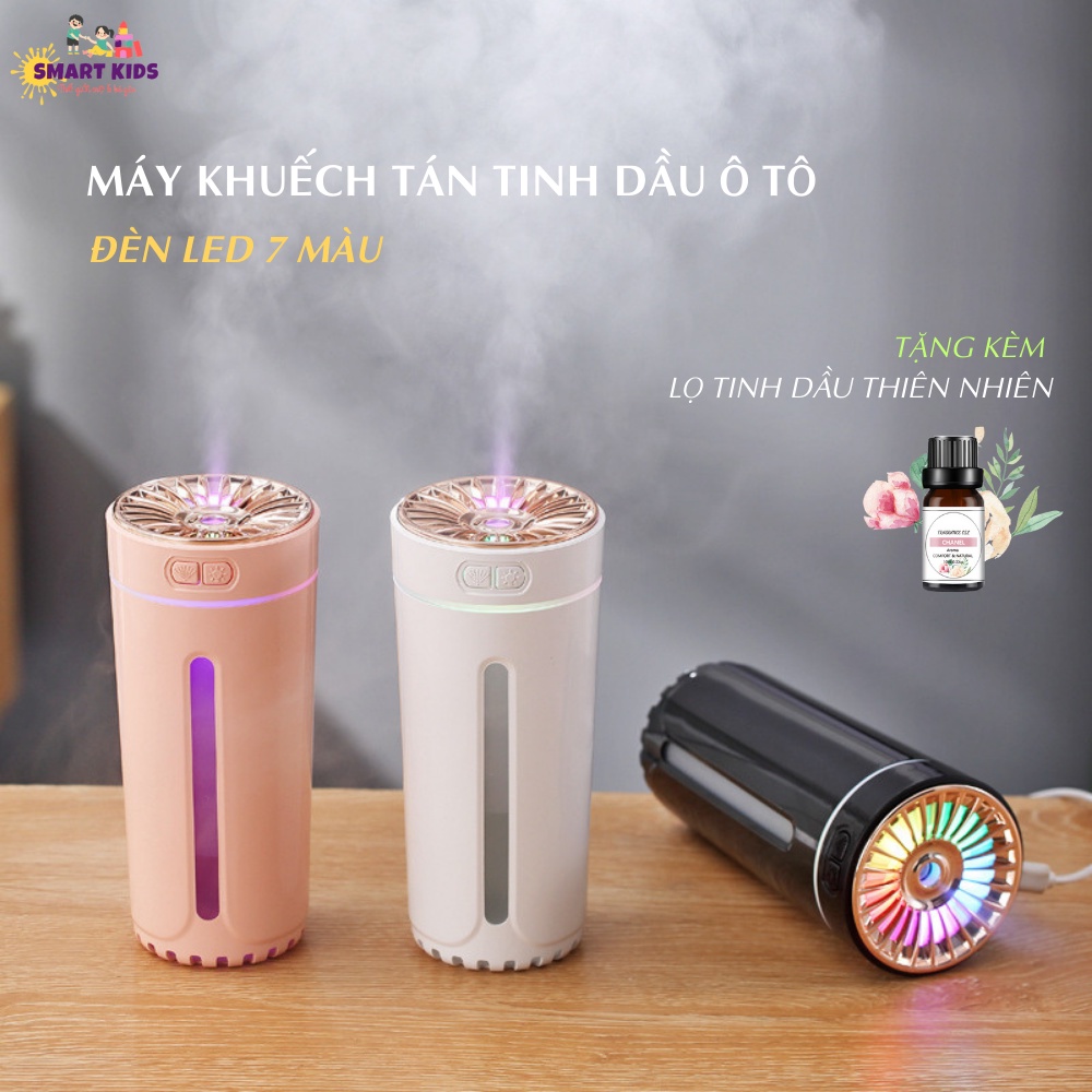 Máy Khuếch Tán Tinh Dầu Ô Tô Đẹp Sang Trọng, Đèn LED 7 Màu 2 Chế Độ + Tặng Kèm Tinh Dầu Thiên Nhiên Smartkids