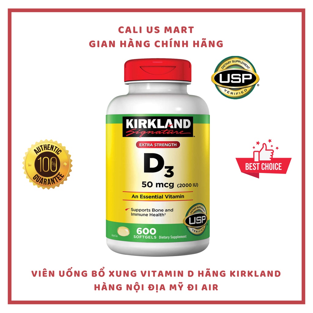 [Bill Mỹ - hàng đi Air] Viên Uống Vitamin D3 Kirkland Extra Strength D3