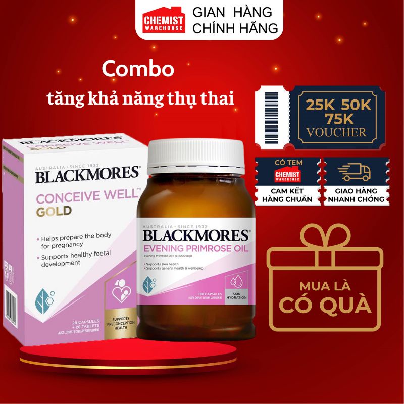 Tăng khả năng thụ thai Blackmores Conceive Well Gold và Blackmores Evening Primrose Oil 190 viên
