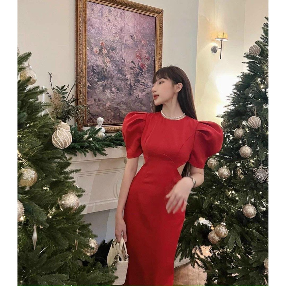 Đầm dự tiệc ôm body tay phồng khoét eo quyến rũ chất umi cao cấp - Đầm body khoét eo tay phồng có sẵn mút ngực nhiều màu