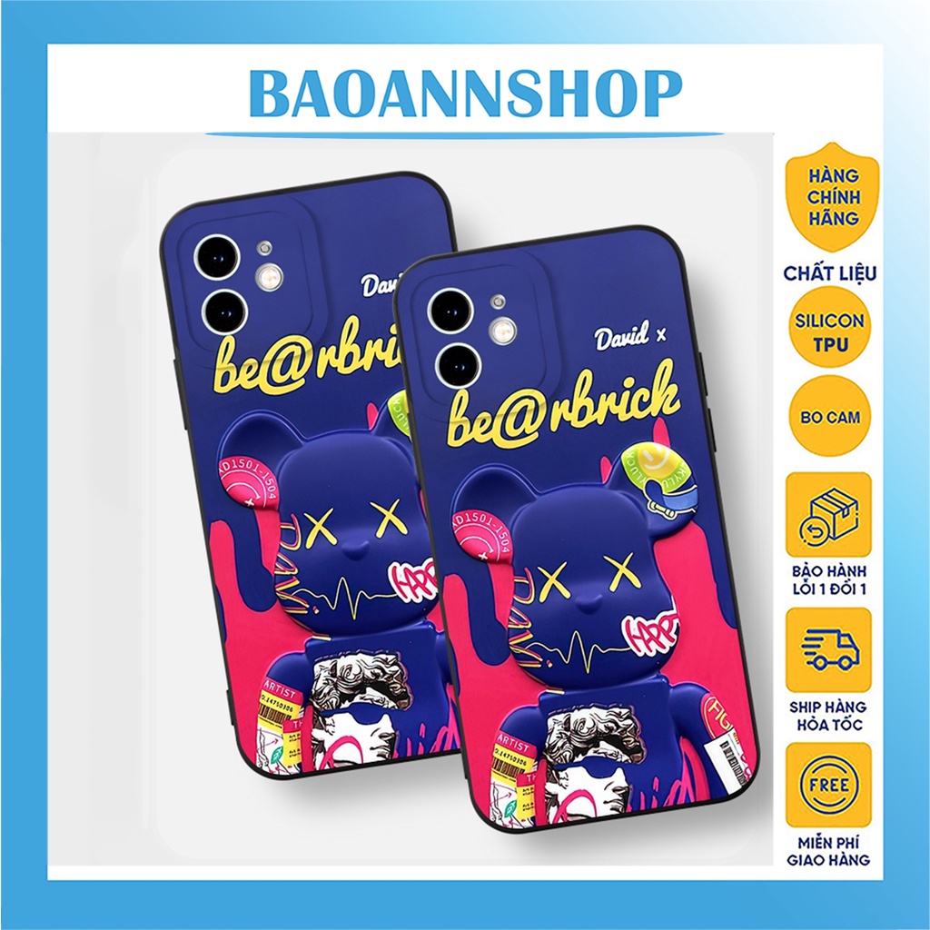 Ốp lưng iphone hình gấu baerbrick David G59 cạnh vuông chống sốc bảo vệ camera 7plus/8plus/x/xsmax/11/12/13/pro/promax