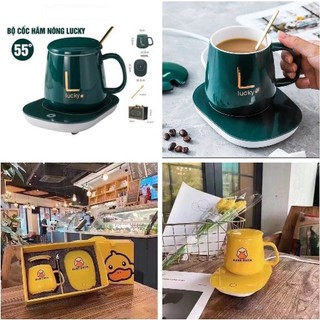 [FREESHIP] BỘ CỐC, LY HÂM NÓNG KÈM ĐẾ GIỮ NHIỆT HÌNH VỊT VÀNG - LUCKY
