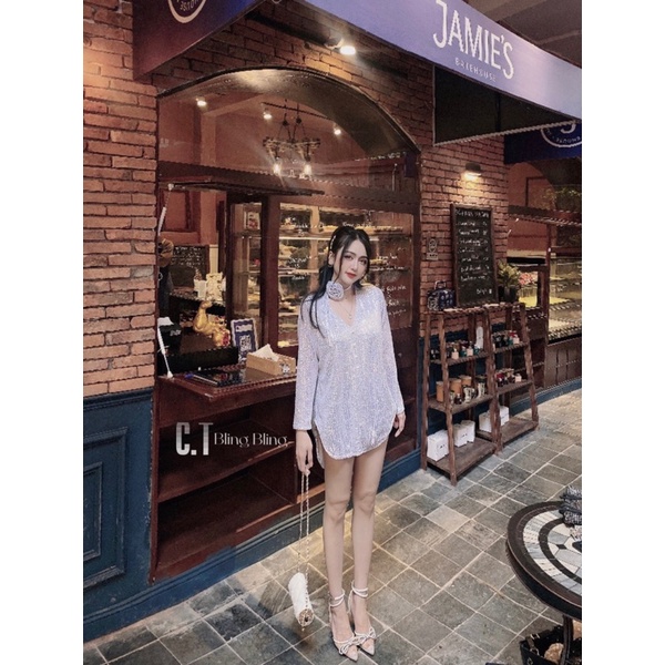 Áo sơmi kimsa cổ V kèm hoa cổ