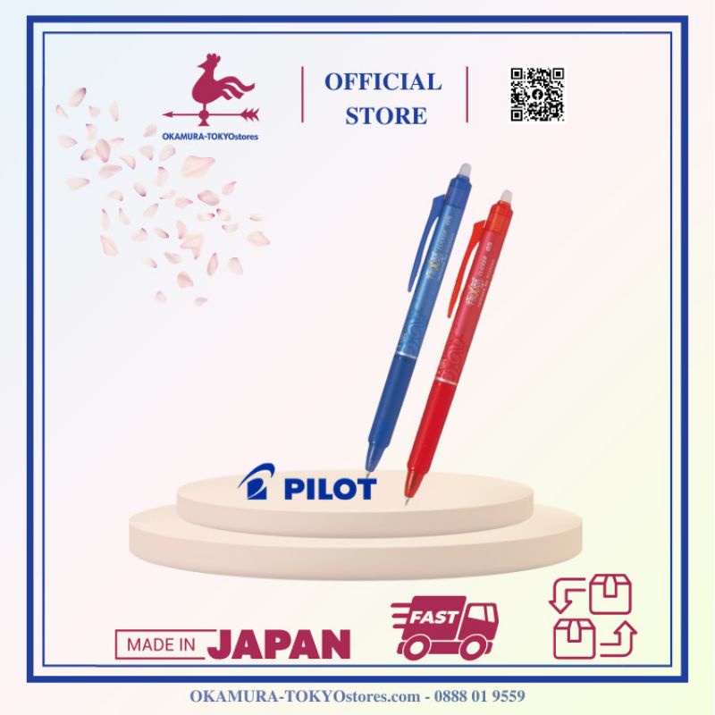 Combo 2 Bút bi tẩy xóa được Frixion Ball Clicker màu Xanh / Đỏ, Bút văn phòng Pilot ngòi 0.5mm viết êm không tạo bụi