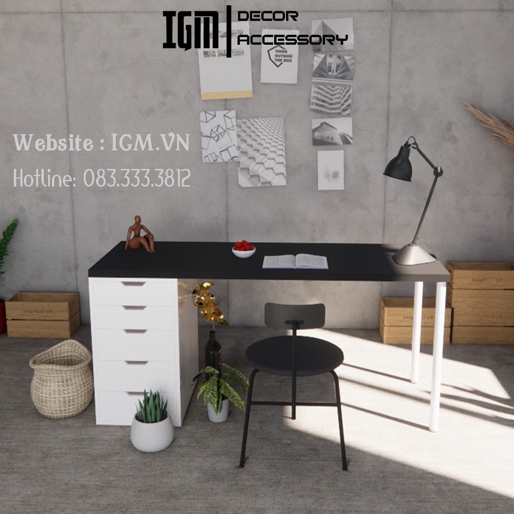 Bàn IKEA Gaming Bàn Làm Việc Bằng Gỗ MDF Phủ Melamine Chống Ẩm Hiệu Quả Phong Cách Hiện Đại 1 Hộc Tủ Trắng