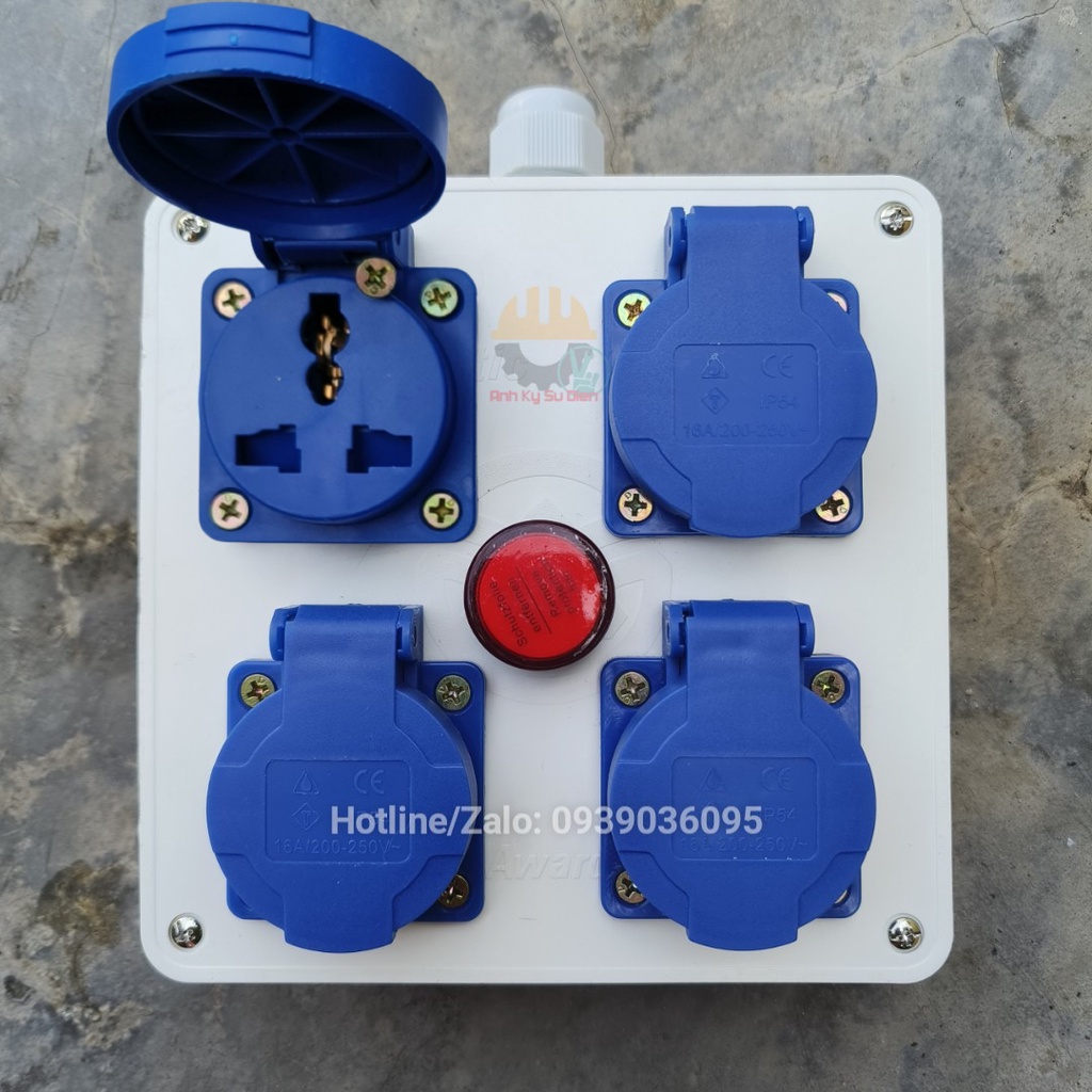 Bộ Chia Nguồn - Hộp Nguồn Công Nghiệp 4 Ổ Cắm - Chống Cháy - Chịu Tải - 16A 250V - Hộp Box 16x16cm