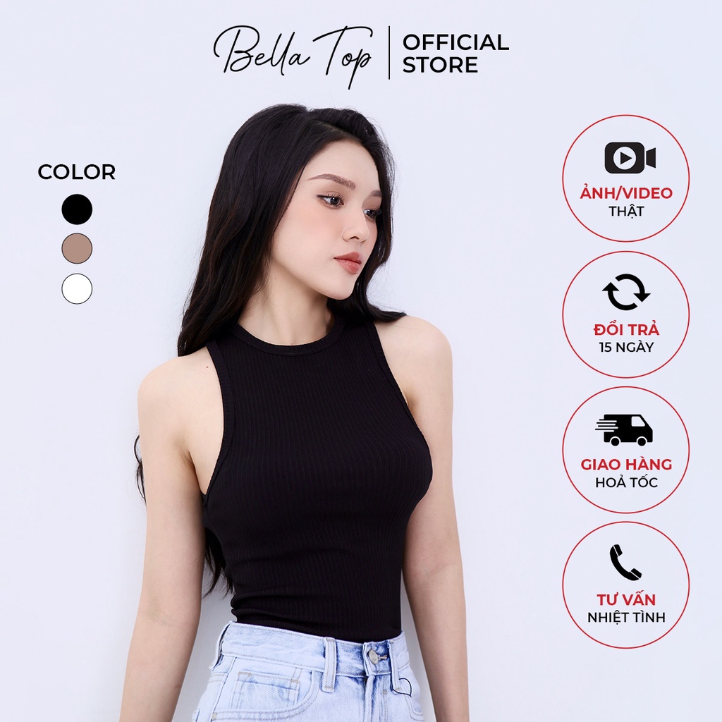 Áo ba lỗ nữ, Áo 3 lỗ basic cổ tròn dáng ôm chất liệu gân tăm Hàn co giãn - Bella Top MS08