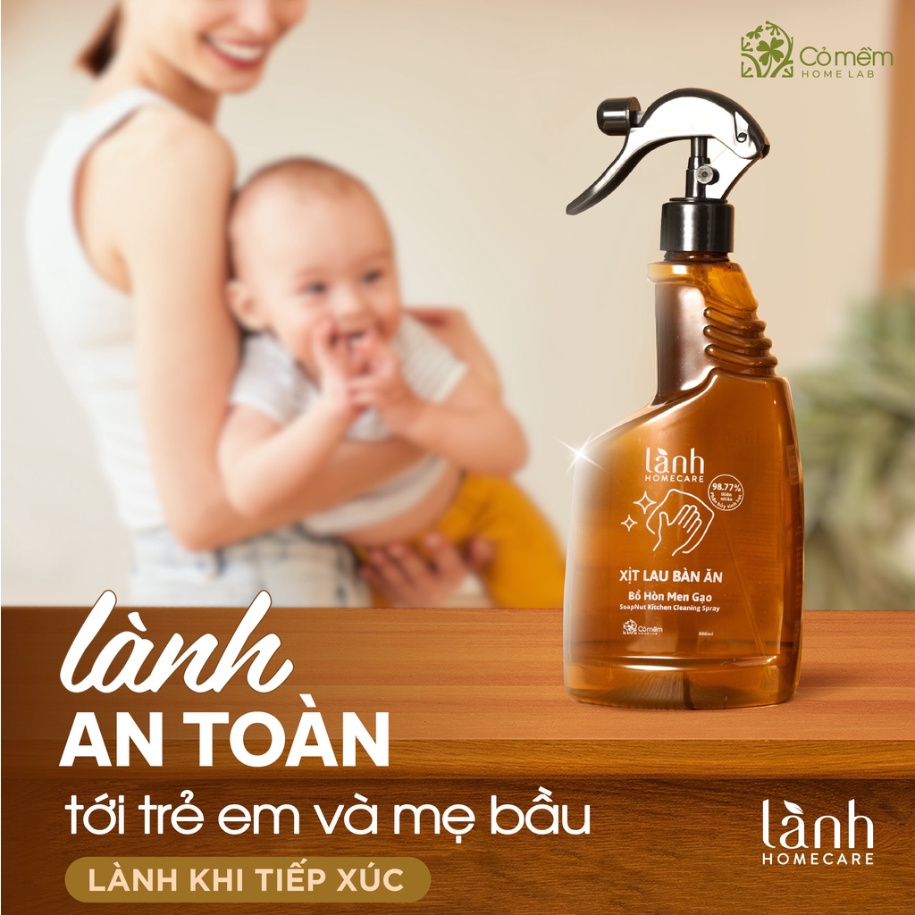 Nước Lau Bếp Lau Bàn Ăn Xịt Kính Đa Năng Bồ Hòn Men Gạo Thiên Nhiên An Lành Homecare Cỏ Mềm 500ml