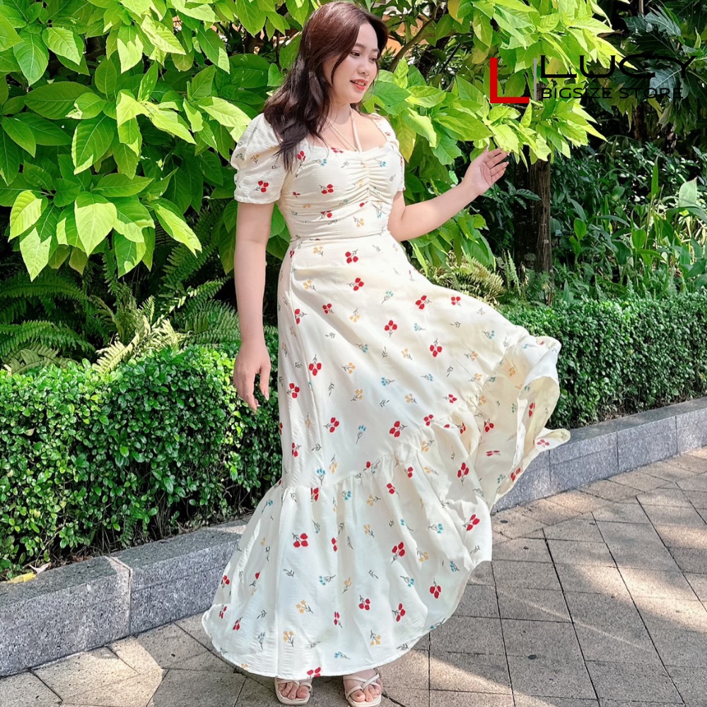 Váy đầm bigsize nữ dự tiệc đi chơi kiểu maxi hoa LUCY 50 - 90 kg