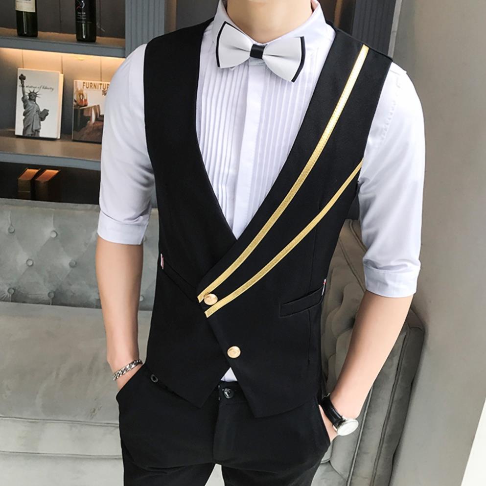 Áo Gile nam Áo Gile vạt chéo phối màu vàng chất vải Tuytsi tôn Form, đứng dang, không phai màu, không nhăn mã H54