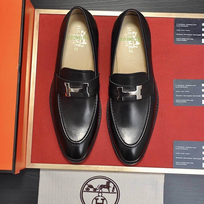 Giày Loafer Paris H.e.r.m.e.s nam cao cấp, giày lười nam công sở đen da bò H.M 001 – STORE III
