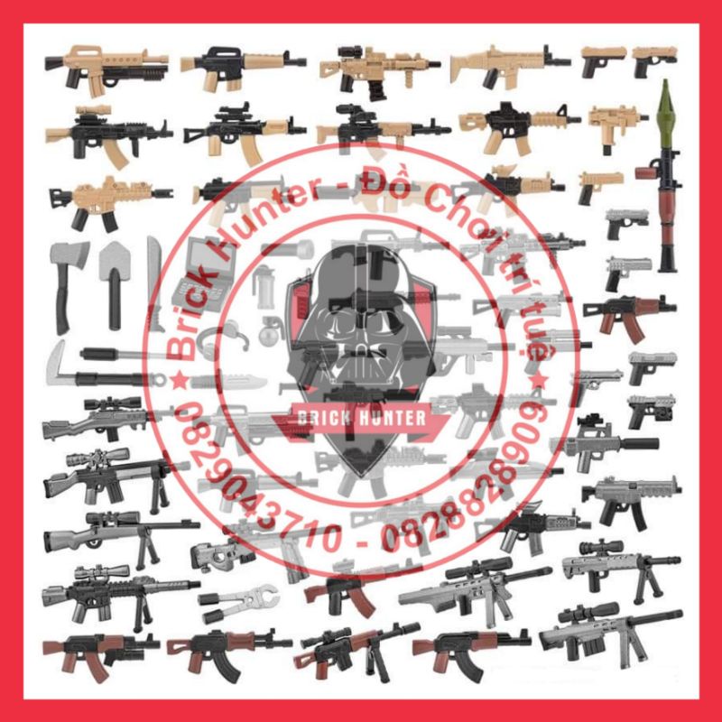 Army minifigures Accessory weapon gun mô hình các loại phụ kiện lính custom sơn màu vàng cát , màu kim loại