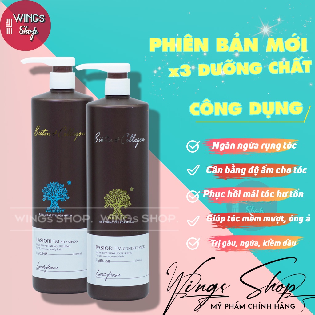 Cặp Gội Xả Biotin Collagen Trắng 500ml-1000ml | Giảm Rụng Tóc, Phục Hồi Tóc Khô Xơ , Wings Shop