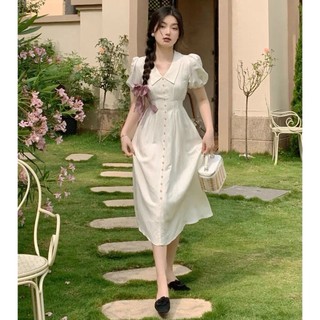 Váy thô kanza  vintage cổ bèo Cúc ngực