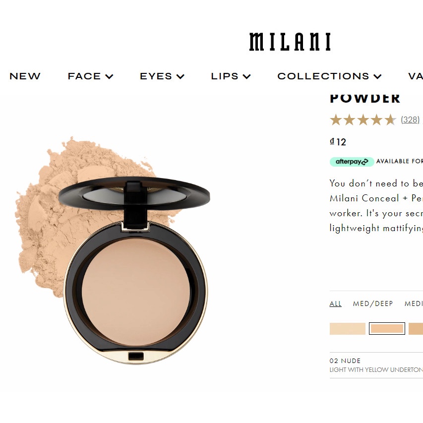 Phấn nền Milani che phủ kiềm dầu Conceal & Perfect Shine-Proof Powder 12.3g