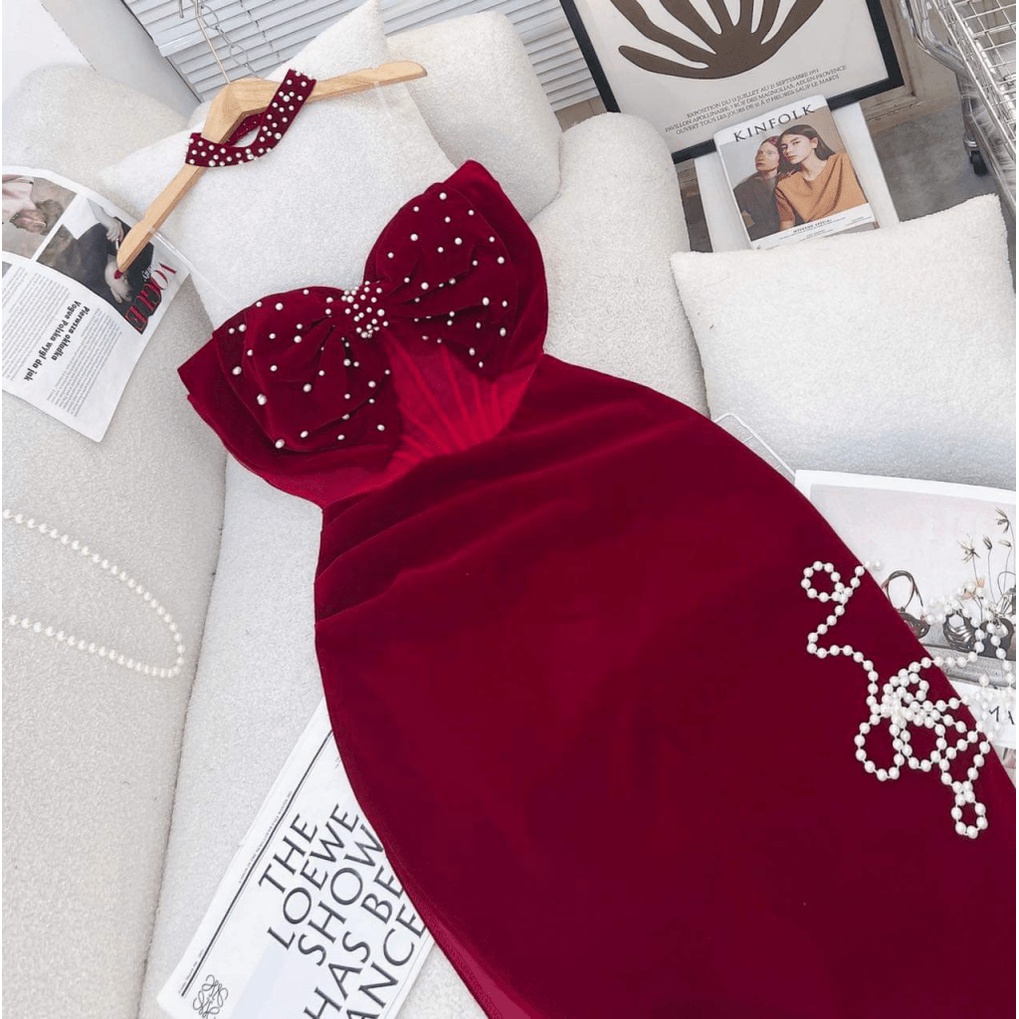 SIÊU SALE ĐẦM NHUNG CỨNG ĐÍNH CƯỜM THIẾT KẾ ÔM BODY XẺ TÀ QUYẾN RŨ KHI DỰ TIỆC CN (HÀNG MỚI)