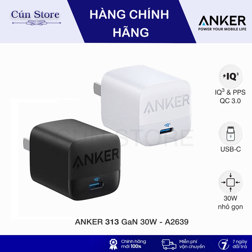 Củ sạc Anker 313 GaN 30W hỗ trợ IQ3.0/PD/PPS cho 14Pro/Max chân gập - A2639 | Bảo hành 12 tháng