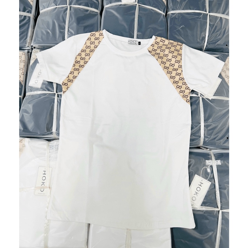 Áo Thun Nam Cổ Tròn Vải Cotton Co Giãn Tốt Tay Ngắn Phối Vai 2 Màu Phong Cách Hàn Quốc NEW UNISEX