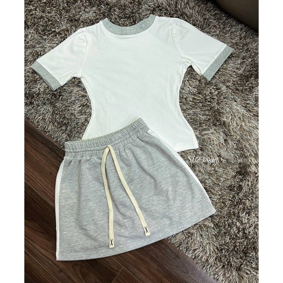Set váy thun gân có lót mix áo thun cổ tròn tay ngắn from A mẫu mới cực hót thích hợp cho các nàng diện đi chơi