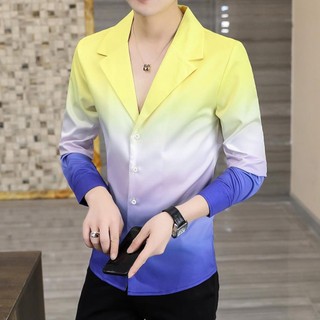 Áo sơ mi, áo sơ mi nam dài tay thiết kế kiểu cổ vest phối màu độc đáo phá cách T14