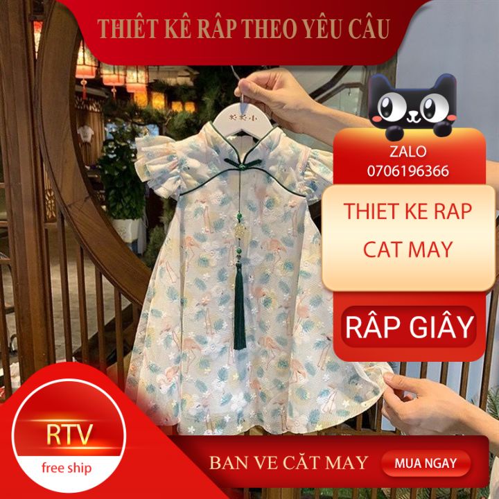 RV65 - Rập váy cổ tàu kiểu trung cho bé gái (1-10 tuổi)