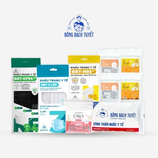 Combo 9 món: gói n95 + kf94 đen + khẩu trang 3 lớp trắng + tăm bông nl + tăm bông em bé + calla tròn mịn 30 miếng + bông